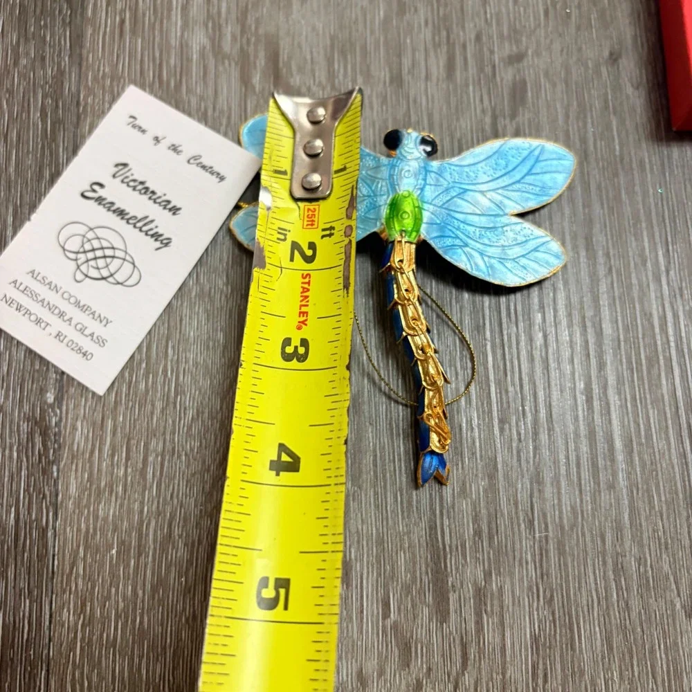 Alsan Company Victorian Enamelling Dragonfly Ornament Gold Plated Copper Blue